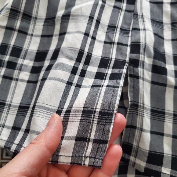 Black & White Plaid Baby Doll Blouse Holidaywear Cottagecore Balloon Sleeve - Picture 9 of 9